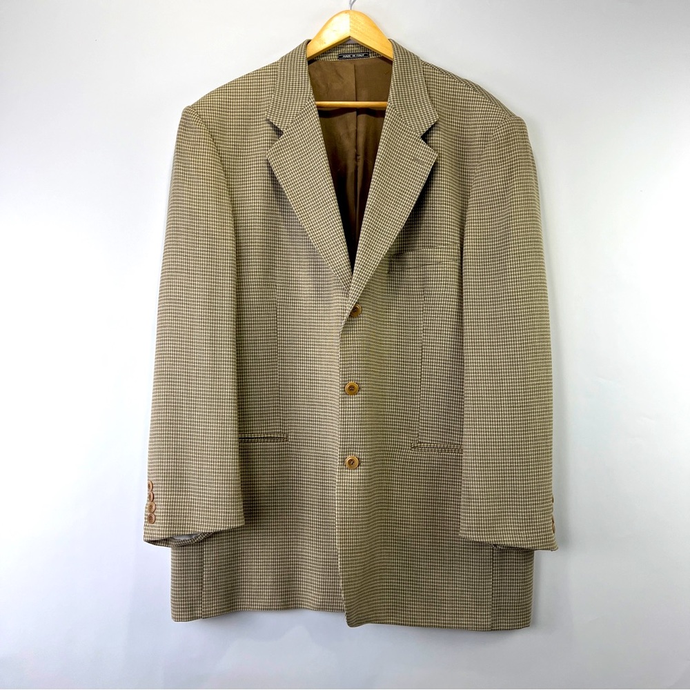 Bachrach Blazer 100% wool brown jacket checkered sport‎ coat Men’s size 48L